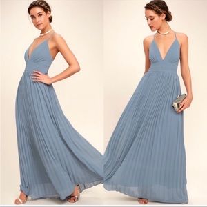 Lulus Depths Of My Love Dusty Blue Pleated Maxi Dress SZ M EUC